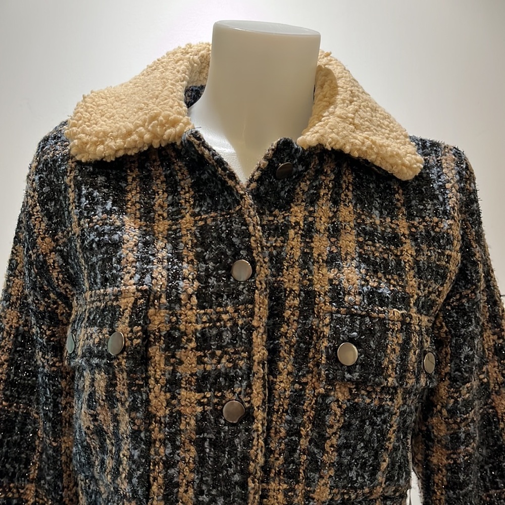 Sweet Rain plaid sparkly Sherpa Bomber jacket
